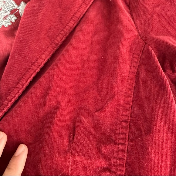 Y2K Red Velvet Embroidered Jacket Indie Fairy Grunge Cropped Blazer - Picture 9 of 10